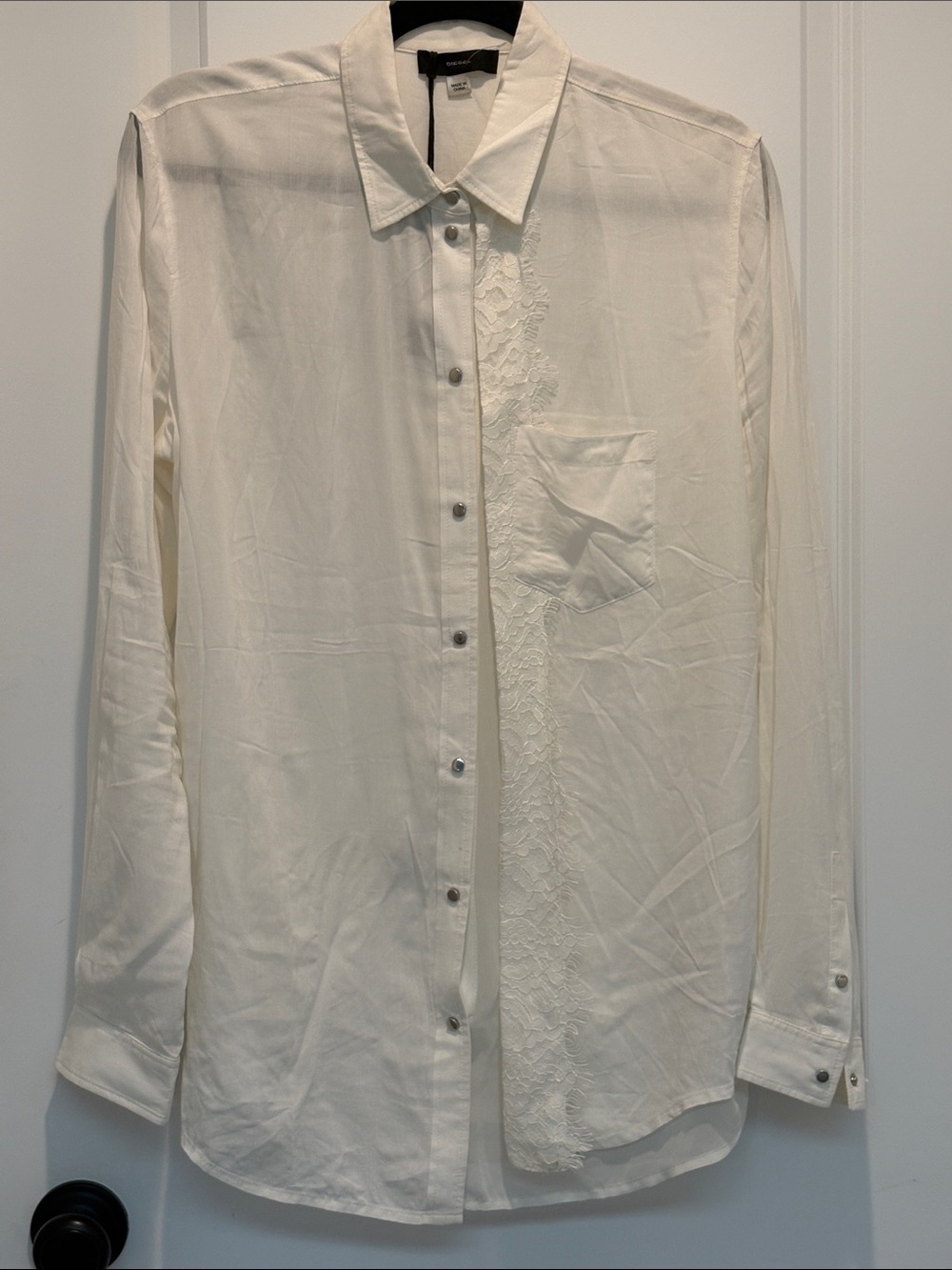 Diesel Cream Lace-Trim Button Down Shirt